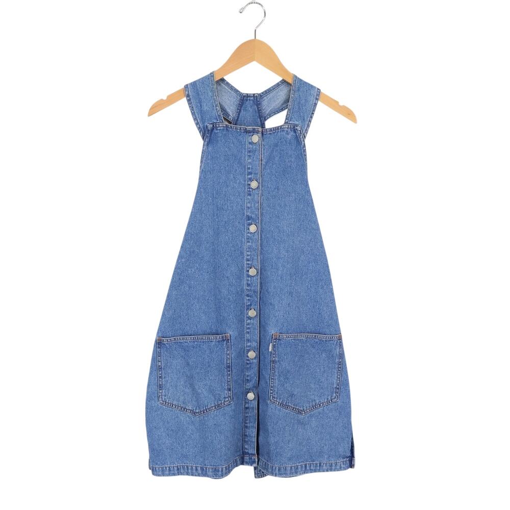 Levi's Vintage 1996 SilverTab Denim Pinafore Button Front Dress 100% Cotton M